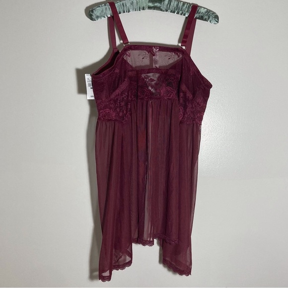 Ashley Stewart Burgundy Lace Bra Chemise - Picture 2 of 12